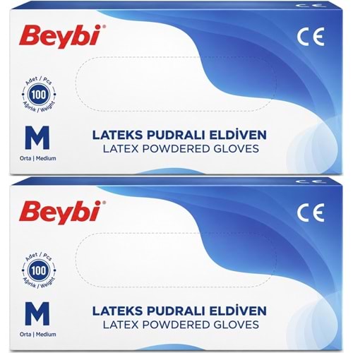 Beybi Lateks Pudralı Muayene Eldiveni M - Medium - Orta 200 Lü Set