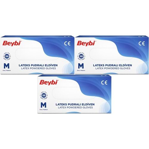 Beybi Lateks Pudralı Muayene Eldiveni M - Medium - Orta 300 Lü Set