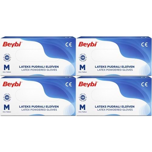 Beybi Lateks Pudralı Muayene Eldiveni M - Medium - Orta 400 Lü Set