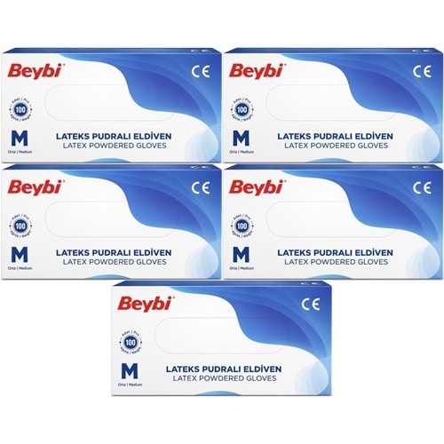 Beybi Lateks Pudralı Muayene Eldiveni M - Medium - Orta 500 Lü Set