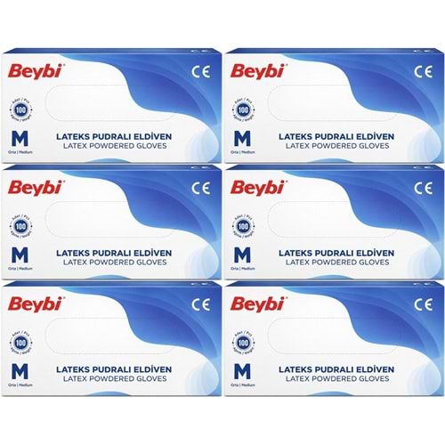 Beybi Lateks Pudralı Muayene Eldiveni M - Medium - Orta 600 Lü Set