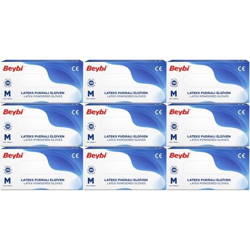 Beybi Lateks Pudralı Muayene Eldiveni M - Medium - Orta 900 Lü Set