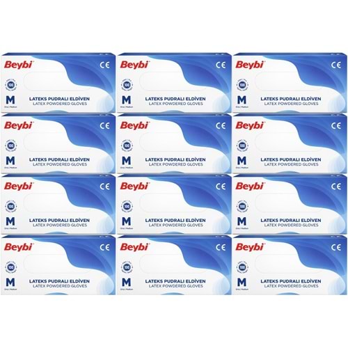Beybi Lateks Pudralı Muayene Eldiveni M - Medium - Orta 1200 Lü Set