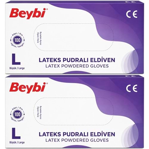 Beybi Lateks Pudralı Muayene Eldiveni L - Large - Büyük 200 Lü Set