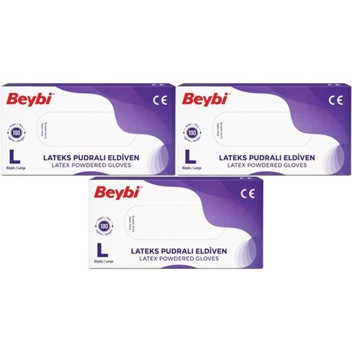 Beybi Lateks Pudralı Muayene Eldiveni L - Large - Büyük 300 Lü Set