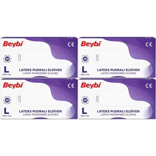 Beybi Lateks Pudralı Muayene Eldiveni L - Large - Büyük 400 Lü Set