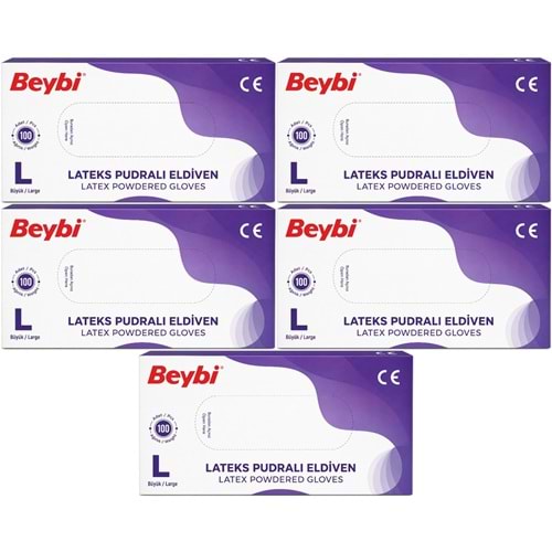 Beybi Lateks Pudralı Muayene Eldiveni L - Large - Büyük 500 Lü Set