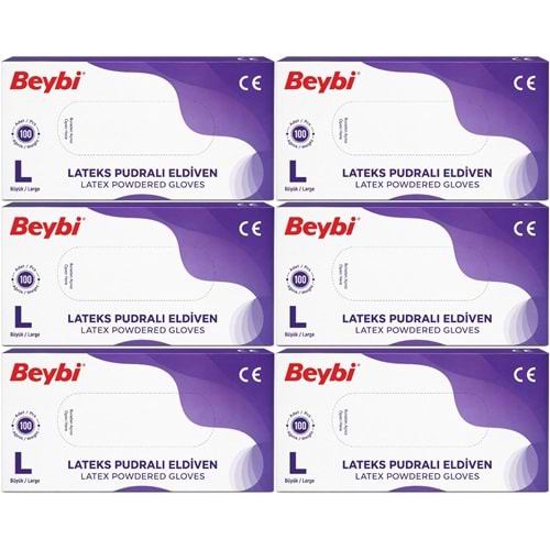 Beybi Lateks Pudralı Muayene Eldiveni L - Large - Büyük 600 Lü Set
