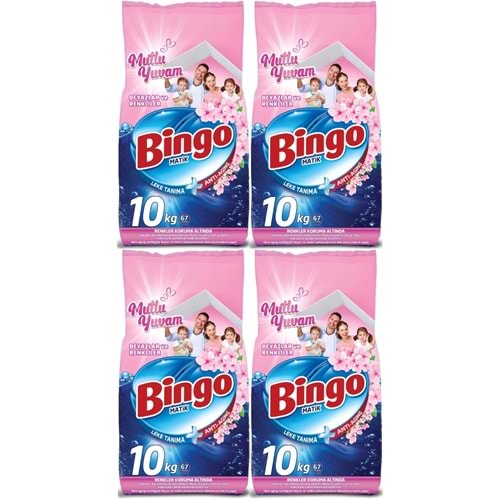 Bingo Matik Toz Çamaşır Deterjanı 40KG Beyazlar ve Renkliler (4PK*10KG) (268 Yıkama) (Mutlu Yuvam)