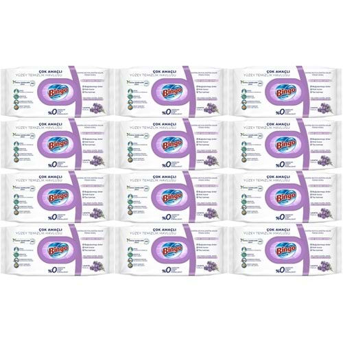 Bingo Clean Yüzey Temizlik Havlusu 96 Yaprak Lavanta Kokulu Plastik Kapaklı (12 Li Set) 1152 Yaprak