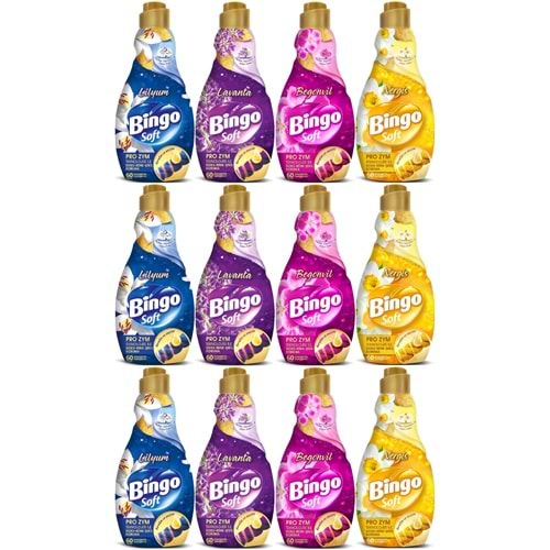 Bingo Soft Çamaşır Yumuşatıcı Konsantre 1440ML Karma 12 Li Set (Lilyum-Lavanta-Begonvil-Nergis)