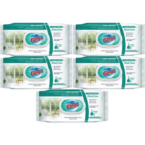 Bingo Clean Yüzey Temizlik Havlusu 96 Yaprak Sevilen Kokular Ferah Evim (5 Li Set) 480 Yaprak