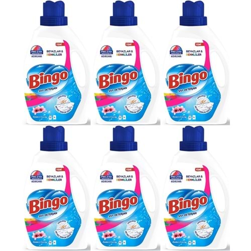 Bingo Sıvı Çamaşır Deterjanı 15600ML Amber Çiçeği Beyazlar ve Renkliler 6 Lı Set (6PK*2600ML)