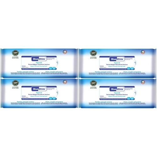BlueWhite Yetişkin Hasta Perine Bölgesi Temizleme Mendil-Havlusu (4 lü set) 50 Yaprak Hijyenik