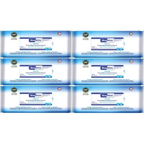 BlueWhite Yetişkin Hasta Perine Bölgesi Temizleme Mendil-Havlusu (6 lı set) 50 Yaprak Hijyenik