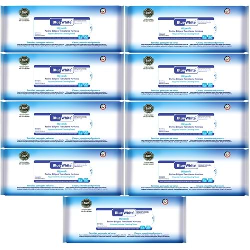 BlueWhite Yetişkin Hasta Perine Bölgesi Temizleme Mendil-Havlusu (9 lu set) 50 Yaprak Hijyenik