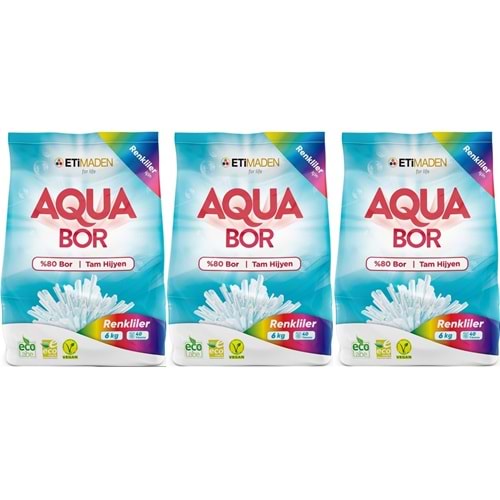 Boron AquaBor Matik Toz Çamaşır Deterjanı 18KG (Renkliler İçin) 120 Yıkama (3PK*6KG)