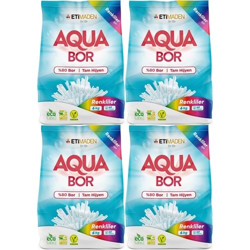 Boron AquaBor Matik Toz Çamaşır Deterjanı 24KG (Renkliler İçin) 160 Yıkama (4PK*6KG)