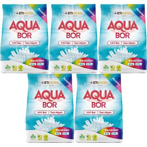 Boron AquaBor Matik Toz Çamaşır Deterjanı 30KG (Renkliler İçin) 200 Yıkama (5PK*6KG)