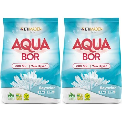 Boron AquaBor Matik Toz Çamaşır Deterjanı 12KG (Beyazlar İçin) 80 Yıkama (2PK*6KG)