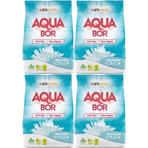 Boron AquaBor Matik Toz Çamaşır Deterjanı 24KG (Beyazlar İçin) 160 Yıkama (4PK*6KG)