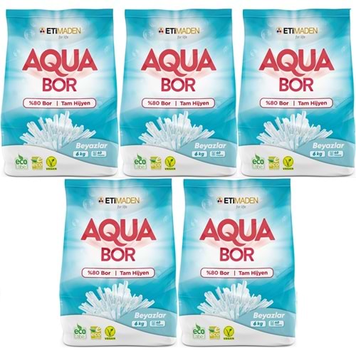 Boron AquaBor Matik Toz Çamaşır Deterjanı 30KG (Beyazlar İçin) 200 Yıkama (5PK*6KG)