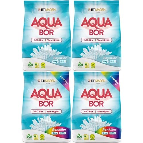 Boron AquaBor Matik Toz Çamaşır Deterjanı 24KG Beyazlar+Renkliler 160 Yıkama (4PK*6KG)