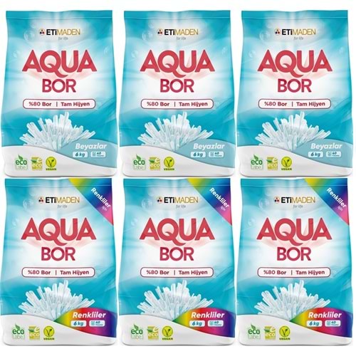Boron AquaBor Matik Toz Çamaşır Deterjanı 36KG Beyazlar+Renkliler 240 Yıkama (6PK*6KG)
