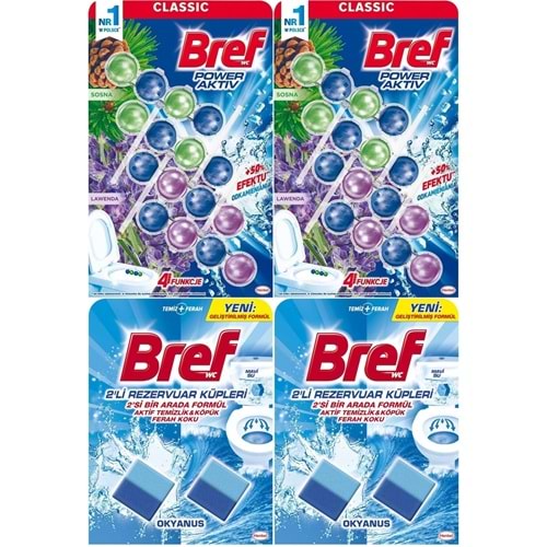 Bref Power Aktiv Klozet Bloğu Çam ve Lavanta Kokulu - Koku Giderici Jel Küpü (Karma 4 Lü Set)