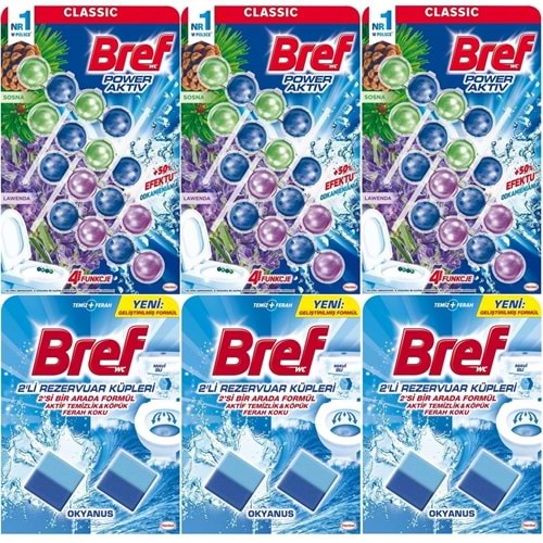 Bref Power Aktiv Klozet Bloğu Çam ve Lavanta Kokulu - Koku Giderici Jel Küpü (Karma 6 Lı Set)