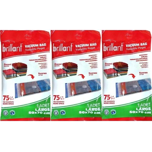 Brillant Vakumlu Poşet/Hurç 50*70CM Large (İç Adet 1) (3 Lü Set)