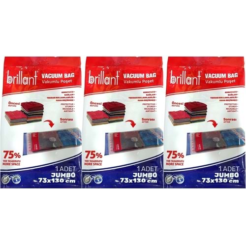 Brillant Vakumlu Poşet/Hurç 73*130CM Jumbo (İç Adet 1) (3 Lü Set)
