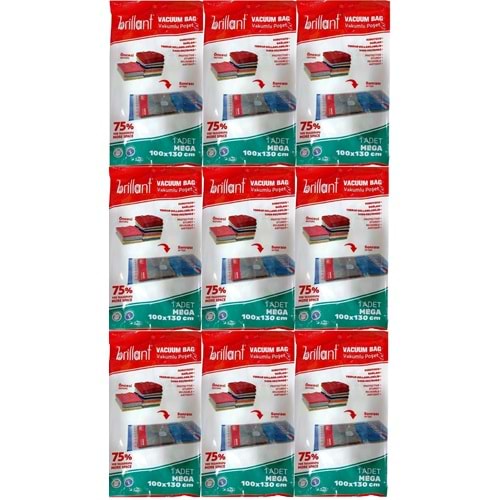 Brillant Vakumlu Poşet/Hurç 100*130CM Mega (İç Adet 1) (9 Lu Set)