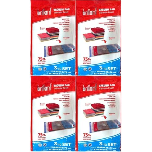 Brillant Vakumlu Poşet/Hurç XLarge/XX Large (İç Adet 3) (4 Lü Set)