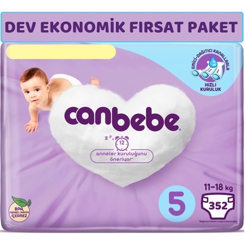 Canbebe Bebek Bezi Beden:5 (11-18Kg) Junior 352 Adet Dev Ekonomik Fırsat Pk