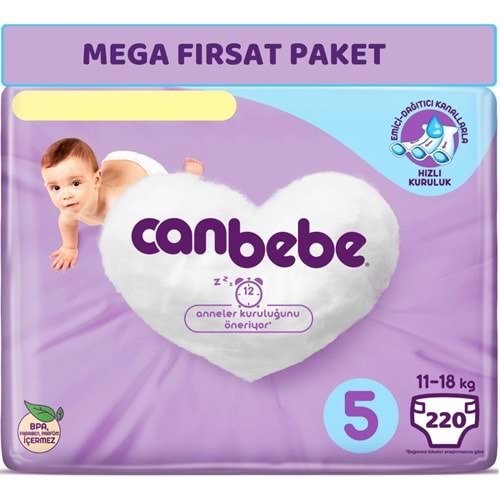 Canbebe Bebek Bezi Beden:5 (11-18Kg) Junior 220 Adet Mega Fırsat Pk