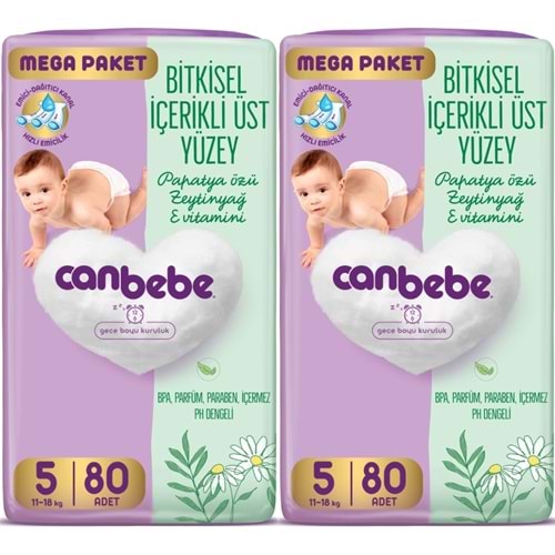 Canbebe Bebek Bezi Beden:5 (11-18KG) Junior 160 Adet Mega Ekonomik Fırsat Pk