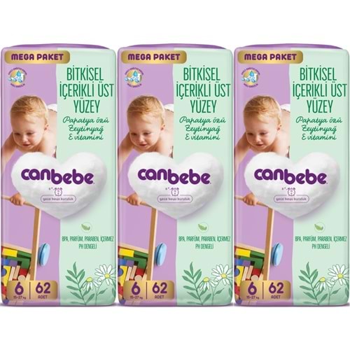Canbebe Bebek Bezi Beden:6 (15-27KG) Exstra Large 186 Adet Mega Aylık Fırsat Pk