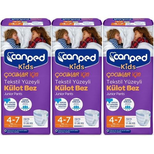 Canped Kids Çoçuklar İçin Külot Bez Tekstil Yüzeyli Yaş:4-7 (17-30Kg) 27 Adet (3Pk*9)