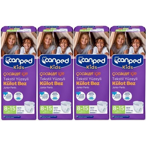 Canped Kids Çoçuklar İçin Külot Bez Tekstil Yüzeyli Yaş:8-15 (27-57Kg) 32 Adet (4Pk*8)