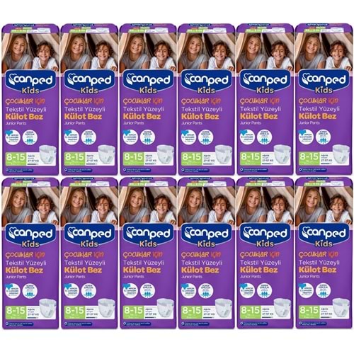 Canped Kids Çoçuklar İçin Külot Bez Tekstil Yüzeyli Yaş:8-15 (27-57Kg) 96 Adet (12Pk*8)