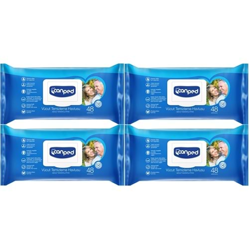 Canped Hasta Vücut Perine Temizleme Islak Mendil Havlu 48 Yaprak XL (4 Lü Set) Plastik Kapaklı