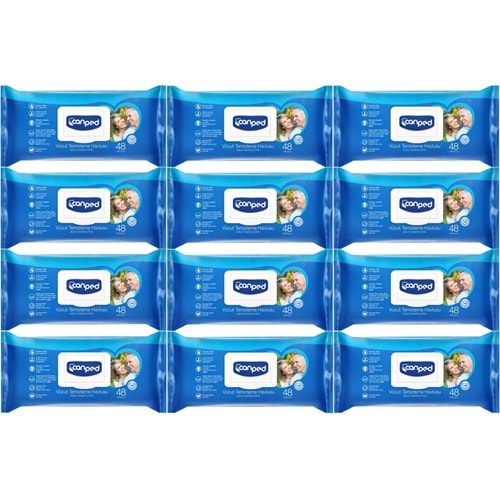 Canped Hasta Vücut Perine Temizleme Islak Mendil Havlu 48 Yaprak XL (12 Li Set) Plastik Kapaklı