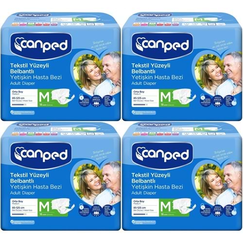 Canped Hasta Bezi Yetişkin Bel Bantlı Tekstil Yüzey M-Orta Boy 72 (4PK*18)