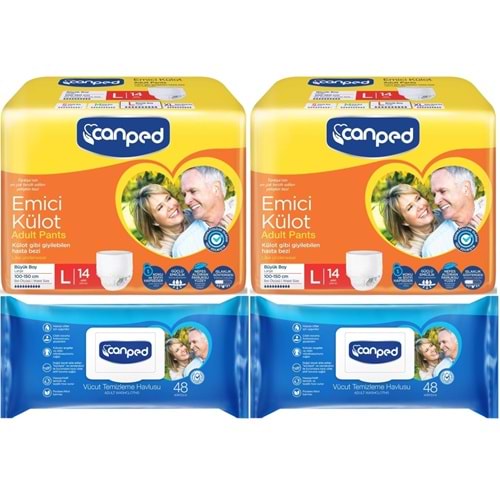 Canped Emici Külot Pants Hasta Yetişkin Bezi L - Büyük - Large 14 Adet - Temizleme Havlusu (4Lü Set)
