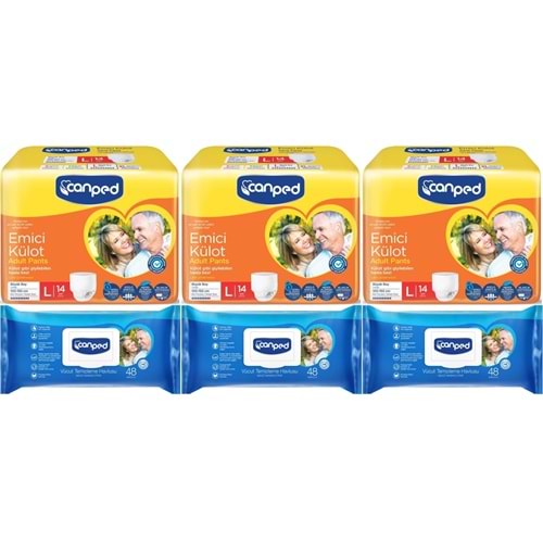 Canped Emici Külot Pants Hasta Yetişkin Bezi L - Büyük - Large 14 Adet - Temizleme Havlusu (6Lı Set)