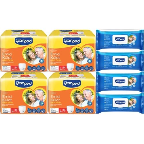 Canped Emici Külot Pants Hasta Yetişkin Bezi L - Büyük - Large 14 Adet - Temizleme Havlusu (8Li Set)