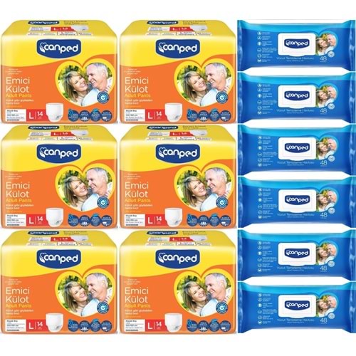 Canped Emici Külot Pants Hasta Yetişkin Bezi L - Büyük - Large 14 Adet- Temizleme Havlusu (12Li Set)