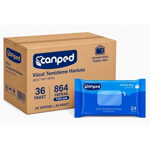 Canped Yetişkin Vücut Temizleme Islak Mendil Havlu 24 Yaprak Seyahat Boy 36 Lı Set (864 Yaprak)