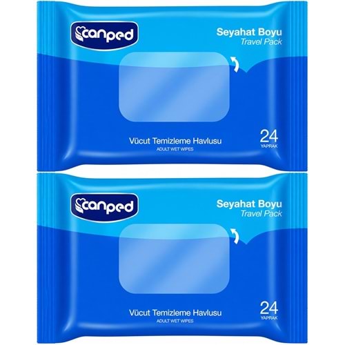 Canped Yetişkin Vücut Temizleme Islak Mendil Havlu 24 Yaprak Seyahat Boy 2 Li Set (48 Yaprak)